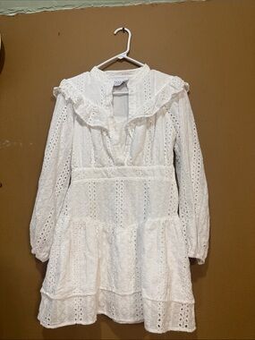 The Shirt by Rochelle Behrens White Eyelet Ruffle Tiered Dress